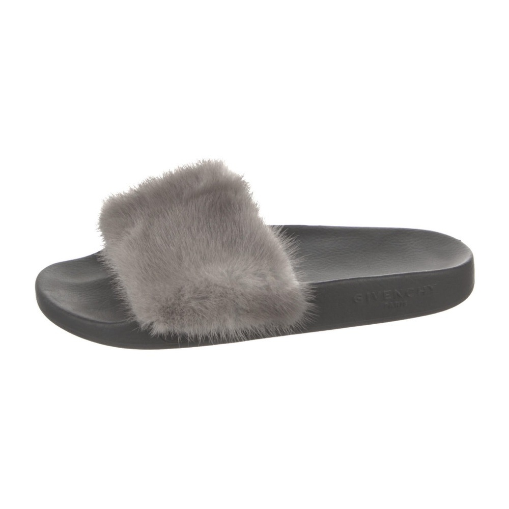 Givenchy Gray Fur Slide Sandals